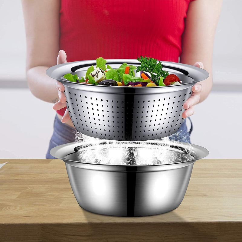 Stainless Steel 3 in 1 Strainer, Grater, Salad Maker Bowl